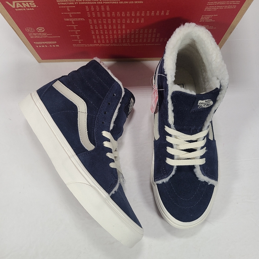 Vans Sk8-Hi Cozy Hug Parisian Night Navy Blue Faux Fur Sherpa Sneaker Women 7.5
